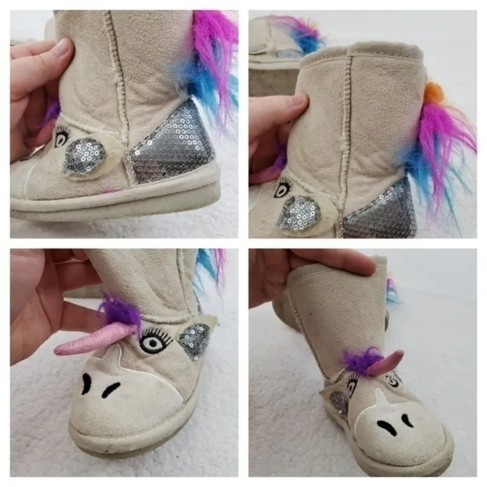 Muk luks Boots 8 Unicorn‎ Youth Kids Sequin Fur Rai